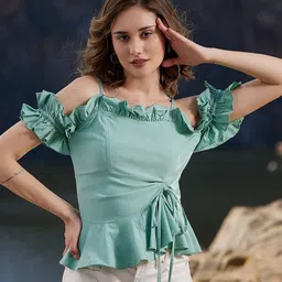 Athena Cold-Shoulder Frill Tie-Up Fitted Top-picture-28
