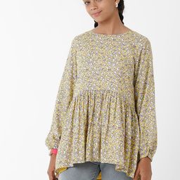 KATE & OSCAR Yellow & White Floral Print High-Low Longline Top-picture-41