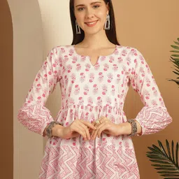 KALINI Floral Print Ethnic Cotton Empire Longline Top-picture-40