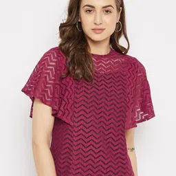 Imfashini Maroon Sheer Lace Top-picture-29
