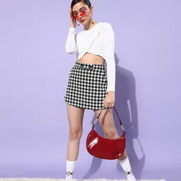 Zastraa White Round Neck Gathered or Pleated Wrap Crop Top-picture-46