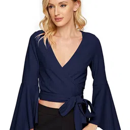 Samsara Couture V-Neck Bell Sleeve Wrap Crop Top-picture-25