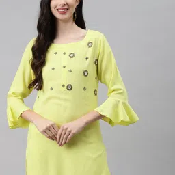 HIGHLIGHT FASHION EXPORT Yellow Embellished Regular Top-image-52