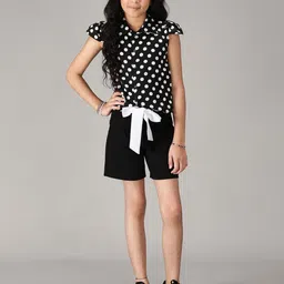 Unique Designers Polka Dot Print Crepe Shirt Style Top-image-49