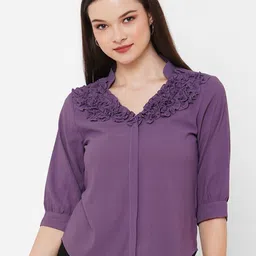Curves by MISH Mandarin Collar Ruffles Shirt Style Top-image-0