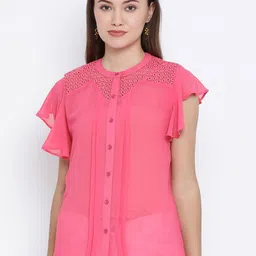 Moda Elementi Flutter Sleeve Shirt Style Top-image-13