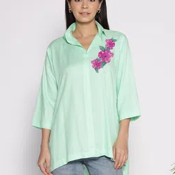 LetsDressUp Floral Printed Shirt Collar High Low Top-image-20