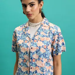 Tokyo Talkies Floral Print Shirt Collar Short Sleeves Cotton Shirt Style Top-image-14