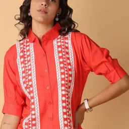 V-Mart Ethnic Embroidered Cotton Shirt Style Top image 1