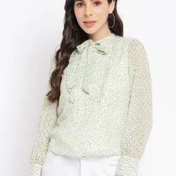 Latin Quarters Printed Tie-Up Neck Shirt Style Top-image-35