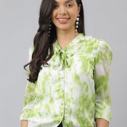 Latin Quarters Printed Tie-Up Neck Shirt Style Top-picture-34
