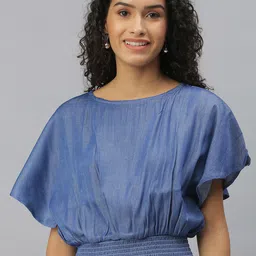 SHOWOFF Blue Denim Blouson Crop Top-picture-12