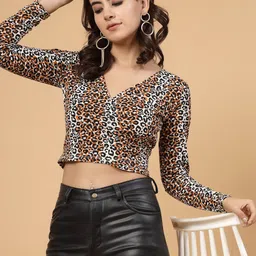 Rigo Printed Cotton Wrap Crop Top-image-66
