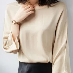 StyleCast Beige Round Neck Flared Sleeves Top-image-31