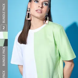GUTI Pack Of 2 Colourblocked Crop Cotton Boxy Tops image 1