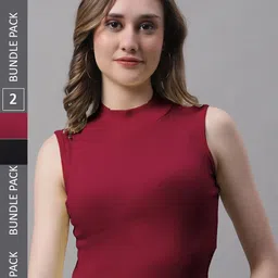 FBAR Pack Of 2 High Neck Bio Wash Cotton Fitted Crop Top-picture-42