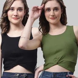FBAR Pack Of 2 Round Neck Skin Friendly Bio-Wash Pure Cotton Fitted Crop Tops-picture-29