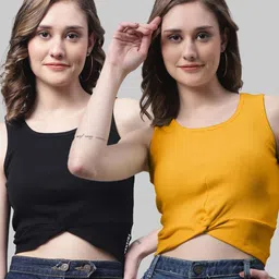 FBAR Pack of 2 Ribbed Twisted Cotton Crop Tops-picture-35