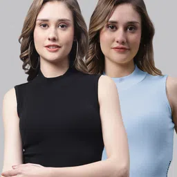 FBAR Pack Of 2 High Neck Sleeveless Fitted Cotton Crop Top-picture-29