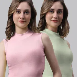 FBAR Pack Of 2 High Neck Skin Friendly Bio-Wash Pure Cotton Fitted Crop Tops-picture-13