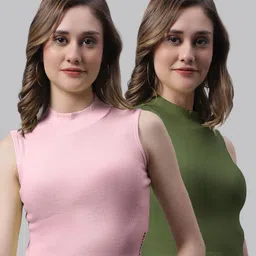 FBAR Pack Of 2 High Neck Skin Friendly Bio-Wash Pure Cotton Fitted Crop Tops-picture-15