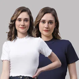FBAR Pack of 2 High Neck Cotton Fitted Crop Tops-picture-18