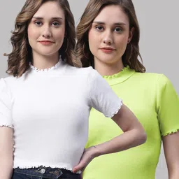 FBAR Pack of 2 High Neck Cotton Fitted Crop Tops-picture-41