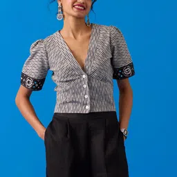 OKHAI Pasapali Hand-Embroidery and Mirror Work Ikkat Pure Cotton Top image 1