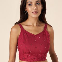 AKKRITI BY PANTALOONS Embellished Shoulder Straps Smocking Cotton Crop Top-picture-29