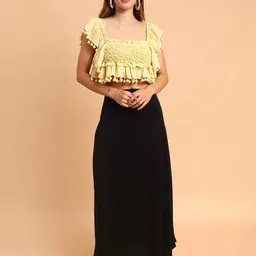 Amagyaa Floral Printed Cotton Square Neck Flutter Sleeve Opaque Casual Crop Top-picture-24