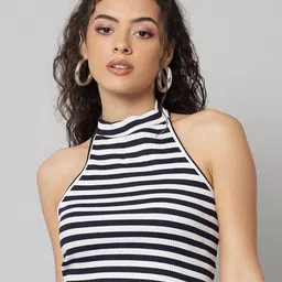 BAESD Striped Halter Neck Fitted Cotton Crop Top-picture-12