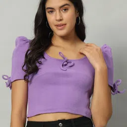 Chemistry Tie-Up Neck Georgette Fitted Crop Top image 1