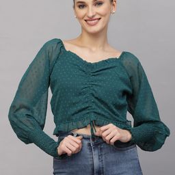 aayu Sweetheart Neck Puff Sleeves Georgette Crop Top-picture-43
