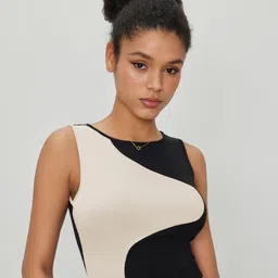 StyleCast Colourblocked Round Neck Georgette Crop Top-picture-36