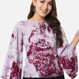 ALL WAYS YOU Abstract Printed Flared Sleeves Top-image-71