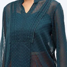 Baawri Self Design Mandarin Collar Semi Sheer A-Line Top image 2