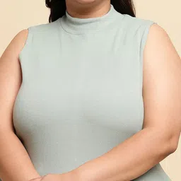 UnaOne Self Design High Neck Plus Size Cotton Fitted Top image 4