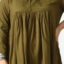 SAAKAA Plus Size Tie-Up Neck A-Line Cotton Top image 2