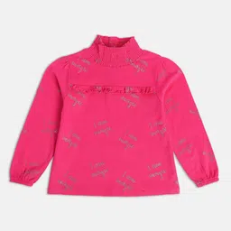 MINI KLUB Girls Floral Printed High Neck Puff Sleeve Cotton Top-picture-30