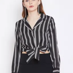 Zastraa Vertical Stripes Shirt Collar Cuffed Sleeves Top image 3