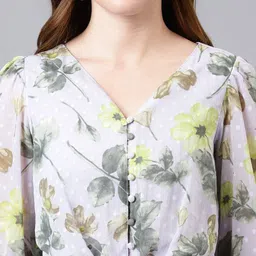 Latin Quarters Floral Printed V-Neck Cinched Waist Top image 2