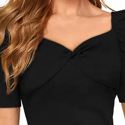 SANJANA  SILK Sweetheart Neck Puff Sleeve Opaque Fitted  Crop Top image 2