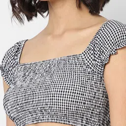 VASTRADO Black & gray Checked Crop Top image 2