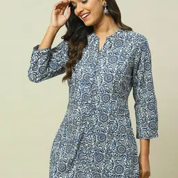 Rangriti Print Mandarin Collar Cotton Shirt Style Longline Top image 2