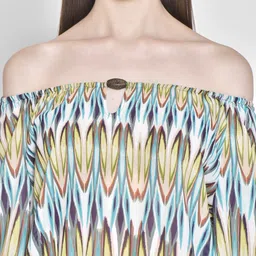 250 DESIGNS WomenBlue Print Off-Shoulder Georgette Bardot Top image 2