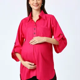 Mom For Sure by Ketki Dalal Shirt Collar High-Low Maternity Tunic image 2