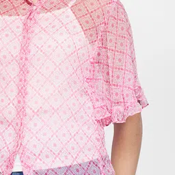 Global Desi Pink Floral Print Shirt Style Top image 5