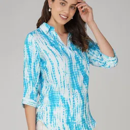 Vastraa Fusion Tie & Dye Printed Shirt Collar Roll Up Sleeves Regular Top image 2