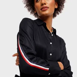 Bewakoof Women Blue Taped Shirt Style Top image 2