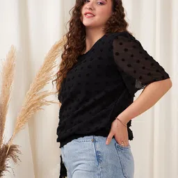 Berrylush Curve Plus Size Self Design Flared Sleeves Waist Tie-Ups Regular Top image 3